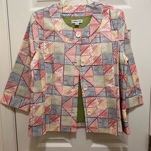 Coldwater Creek Red and Cream Geometric Blazer